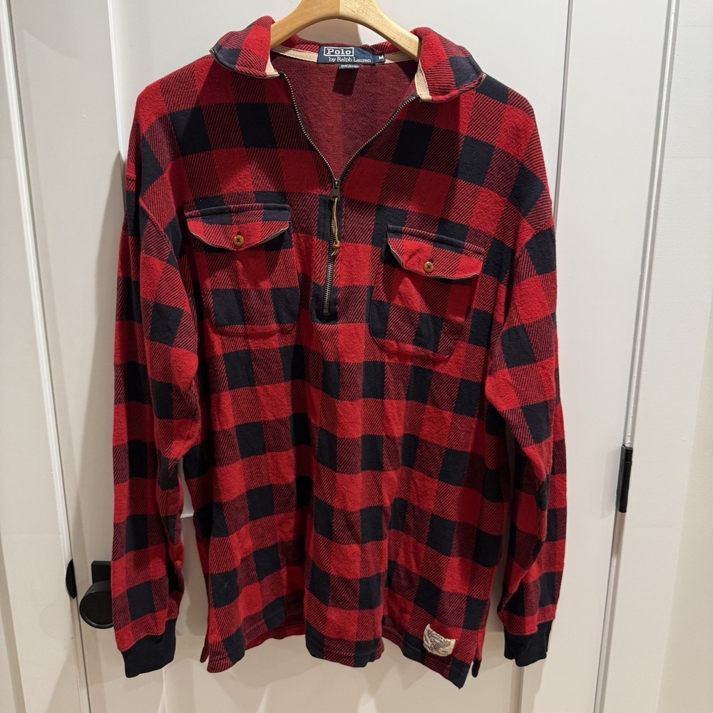 Vintage Polo Ralph Lauren Sportsman Quarter Zip Buffalo Plaid Cotton M Country
